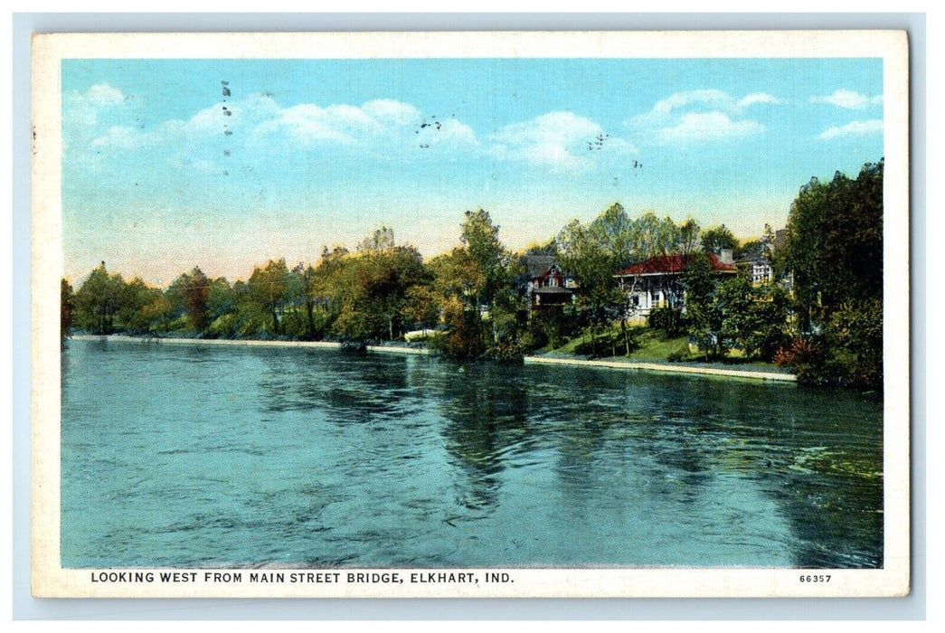 1936 Looking West From Main Street Bridge Elkhart Indiana IN Vintage Postcard