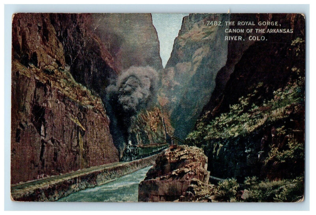 The Royal George Canon Of Arkansas River Colorado CO, Locomotive Train Postcard