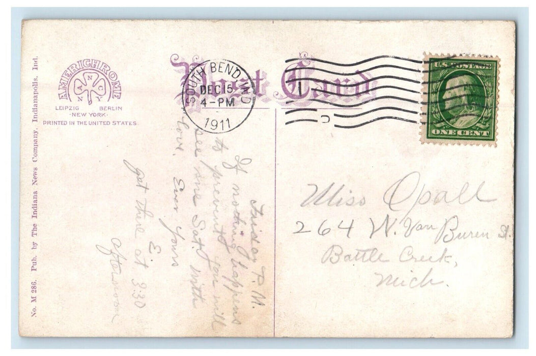 1911 Y. M. C. A. Building Street View South Bend Indiana IN Antique Postcard