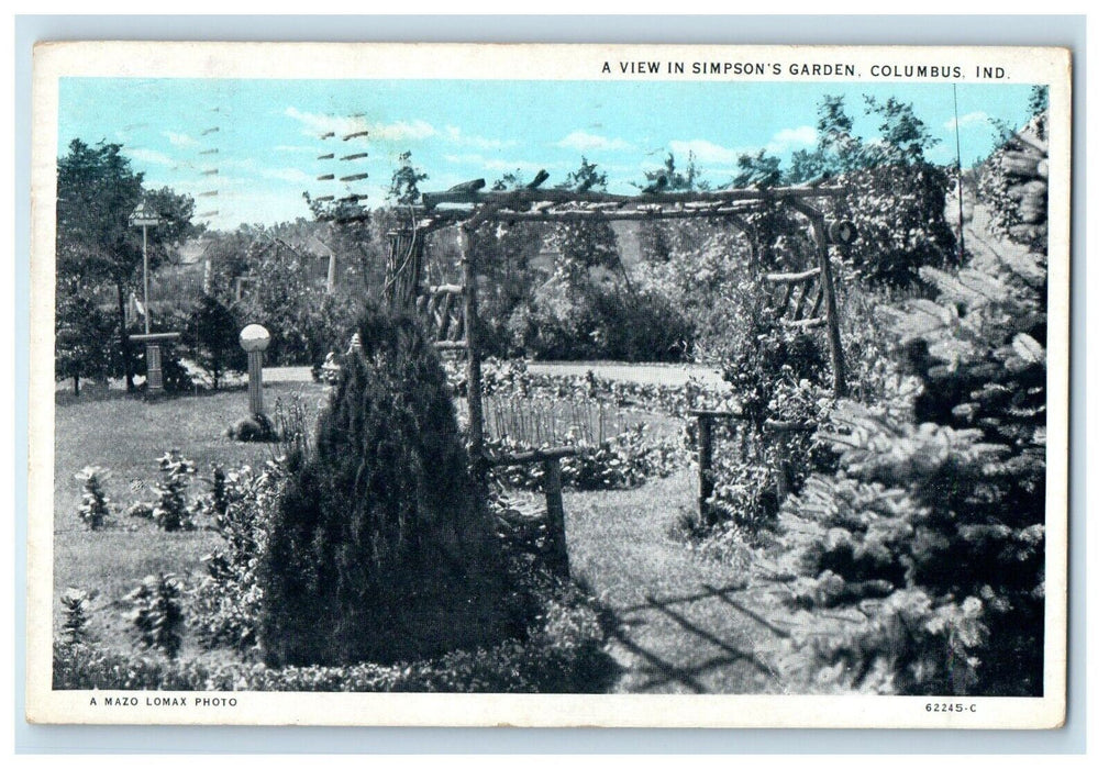 1935 A View In Simson's Garden Columbus Indiana IN Posted Vintage Postcard