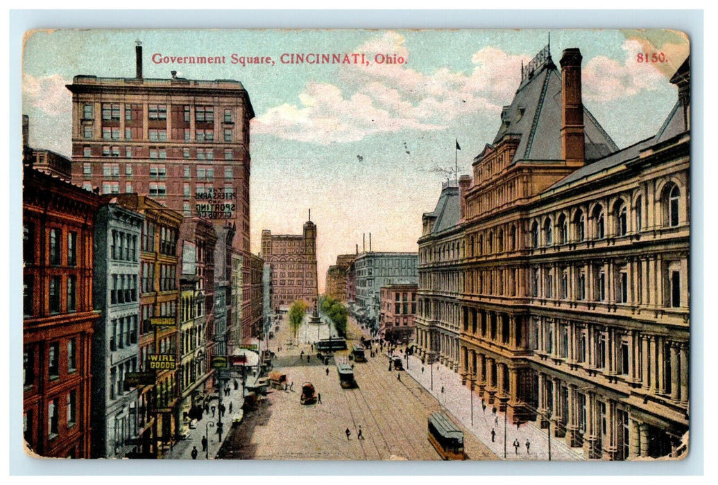 1909 Government Square, Cincinnati Ohio OH Posted Antique Postcard