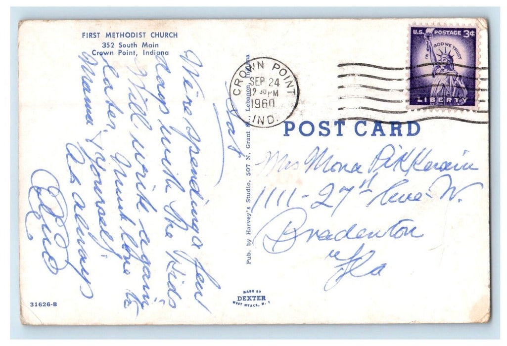 1960 First Methodist Church Crown Point Indiana IN Posted Vintage Postcard