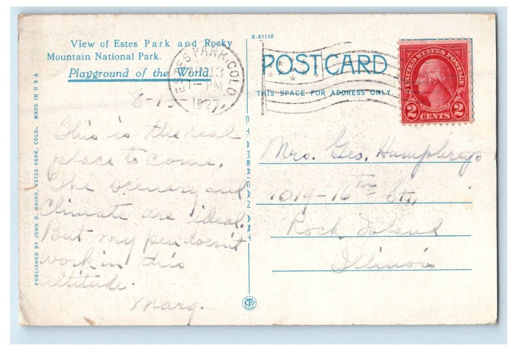 1927 View Fern Lake Estes Park Rocky Mountain National Park Colorado CO Postcard