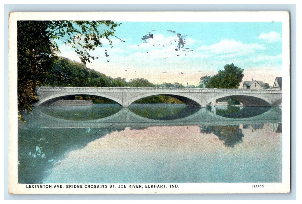 1935 Lexington Avenue Bridge Crossing St. Joe River Elkhart Indiana IN Postcard