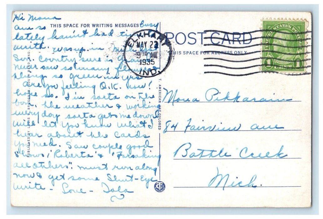 1935 Lexington Avenue Bridge Crossing St. Joe River Elkhart Indiana IN Postcard