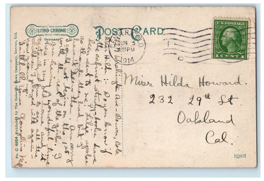 1914 Central Presbyterian Church Denver Colorado CO Posted Antique Postcard
