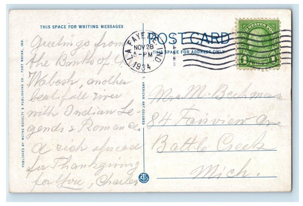 1934 Fowler Hall Purdue University La Fayette Indiana IN Posted Vintage Postcard
