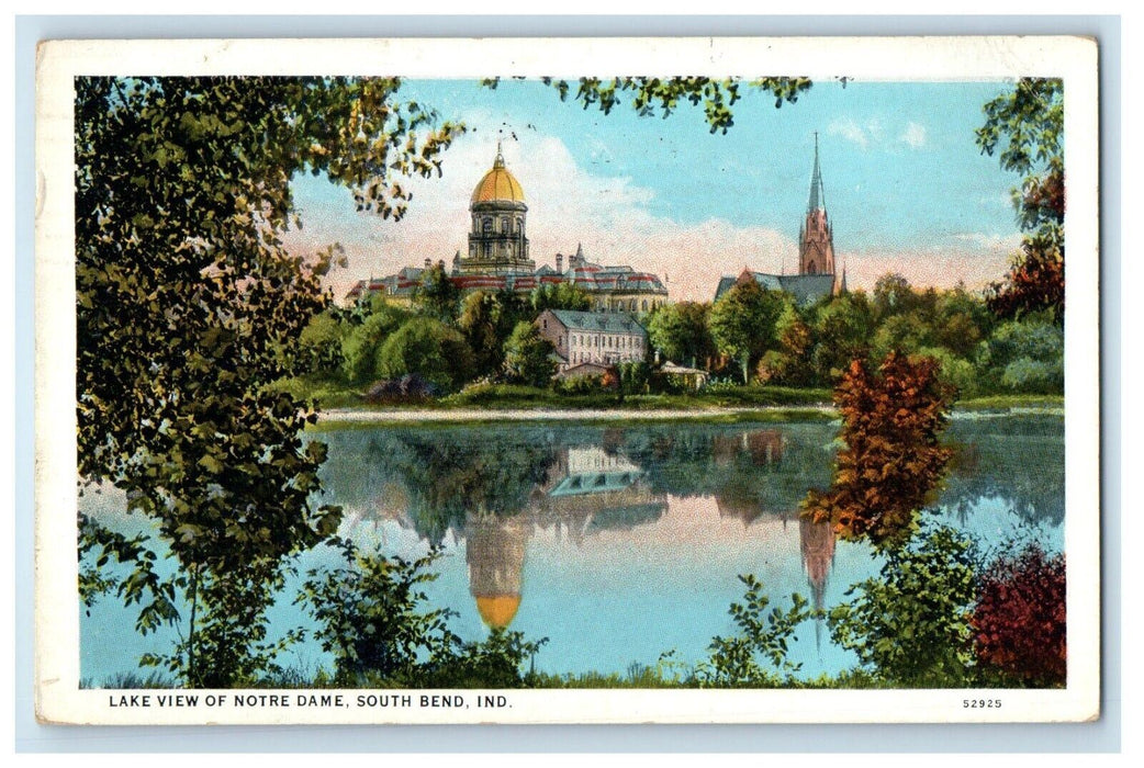 1932 View Of Lake View Of Notre Dame South Bend Indiana IN Vintage Postcard