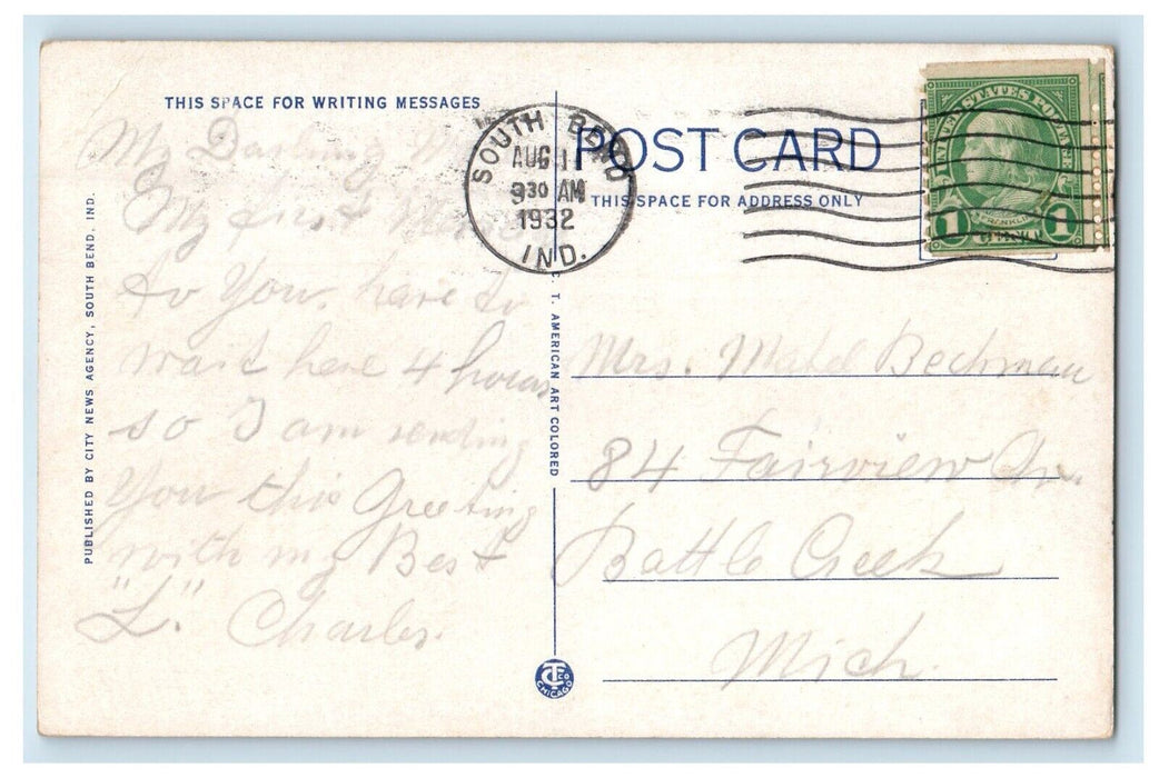 1932 View Of Lake View Of Notre Dame South Bend Indiana IN Vintage Postcard