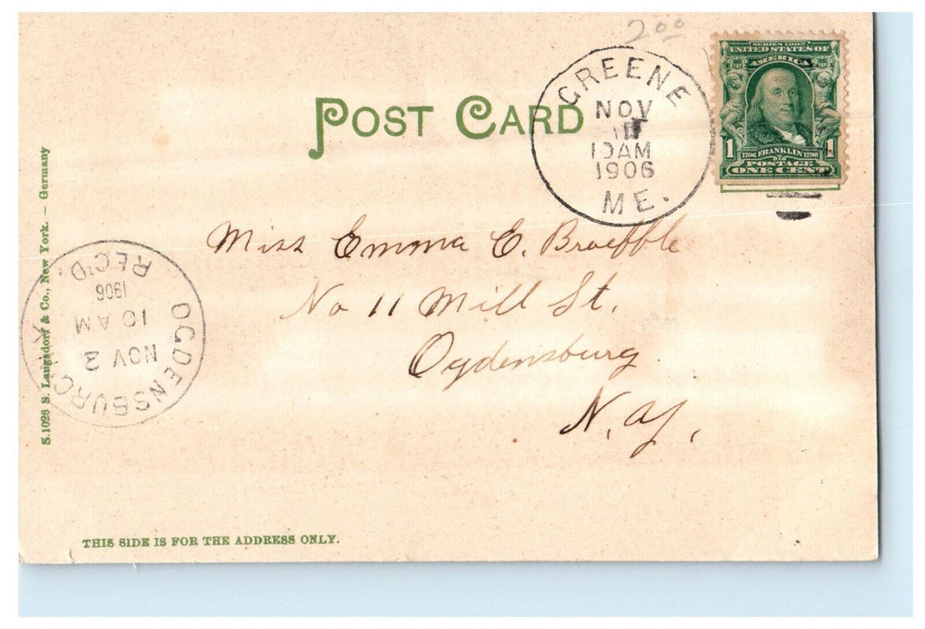 1906 Ogdensburg NY Jordan High School Lewiston Maine ME Posted Antique Postcard