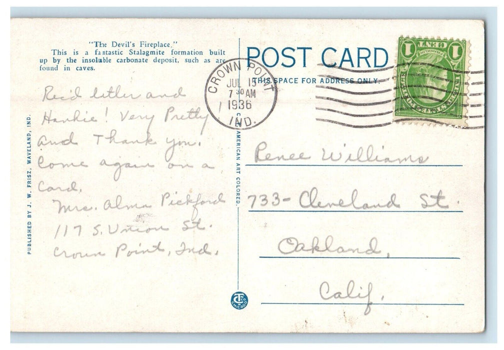 1936 The Devil's Fireplace Shades Summer Resort Crown Point Indiana IN Postcard