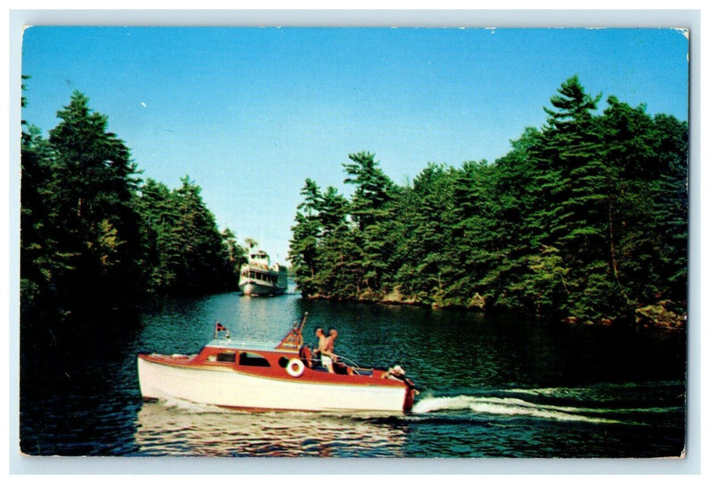 1954 Paradise Bay Mohican Ship Entering North Channel Lake George NY Postcard