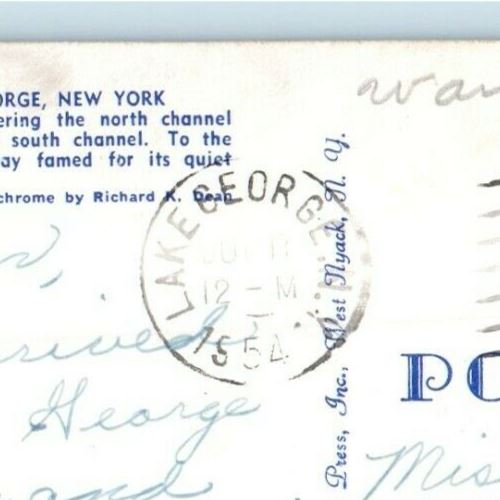 1954 Paradise Bay Mohican Ship Entering North Channel Lake George NY Postcard