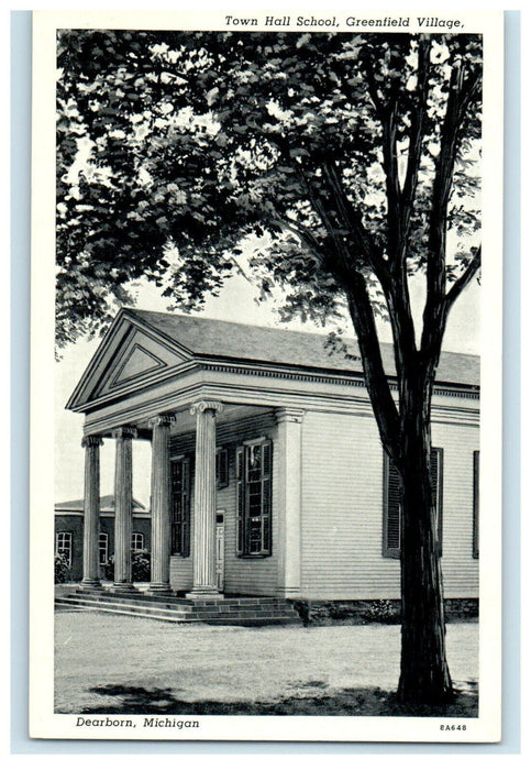 c1940s Town Hall School, Greenfield Village, Dearborn, Michigan MI Postcard