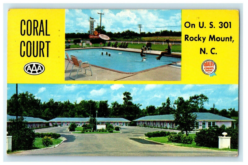 1960 Coral Court Motel Rocky Mount North Carolina NC Split View Postcard