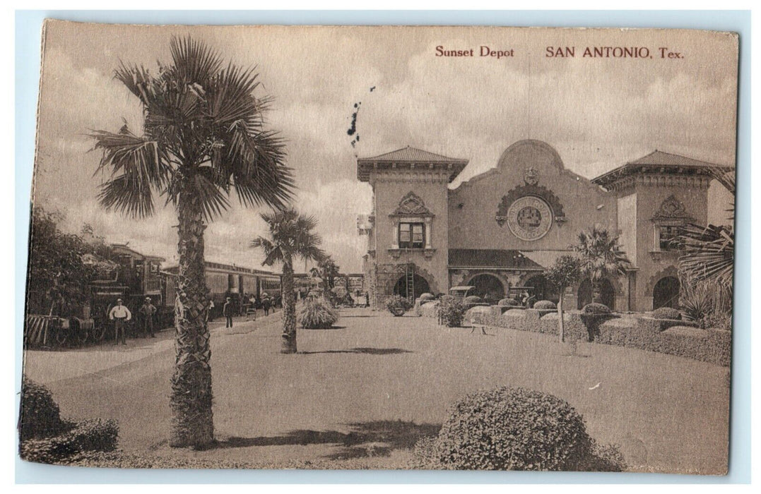 1916 Sunset Depot San Antonio Texas TX Brown News Co., Antique Postcard
