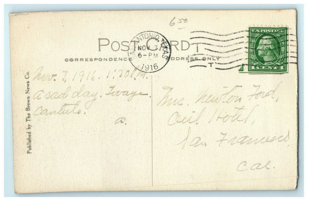 1916 Sunset Depot San Antonio Texas TX Brown News Co., Antique Postcard