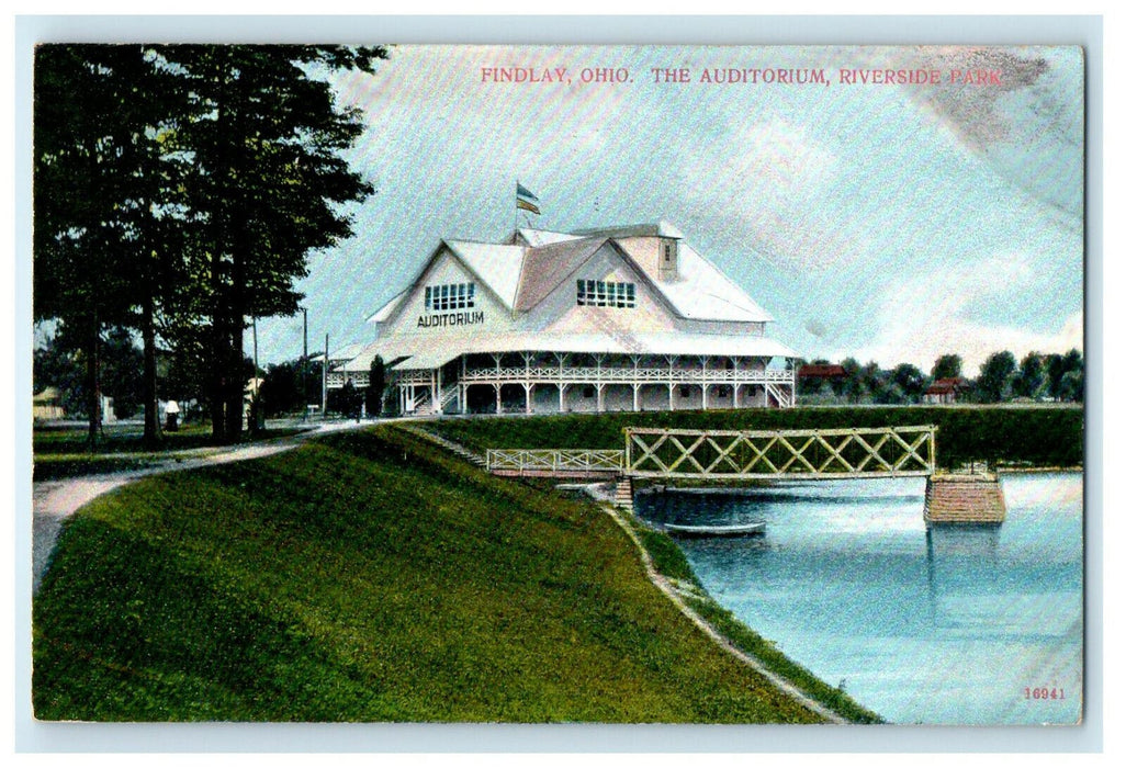 1908 The Auditorium, Riverside Park, Findlay Ohio OH Antique Posted Postcard