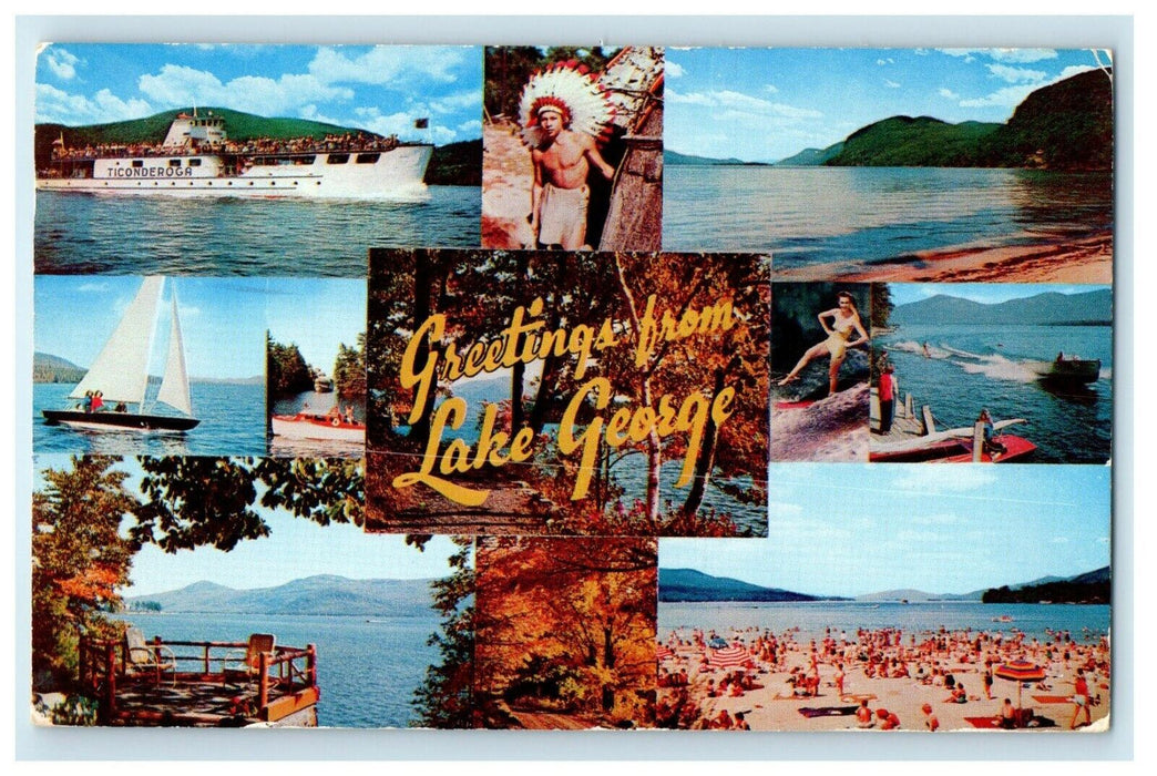 1954 Greetings From Lake George New York NY Multiview Postcard