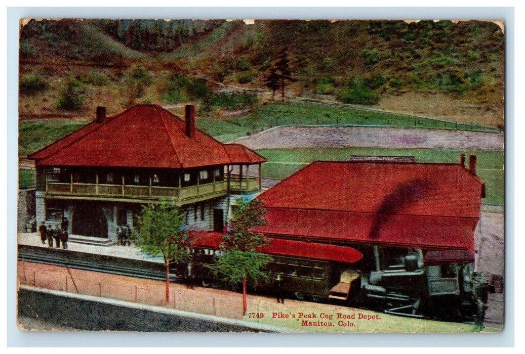 1911 Pike's Peak Cog Road Depot Manitou Colorado CO Posted Antique Postcard