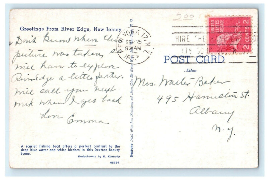 1953 Greetings From River Edge New Jersey NJ Vintage Postcard