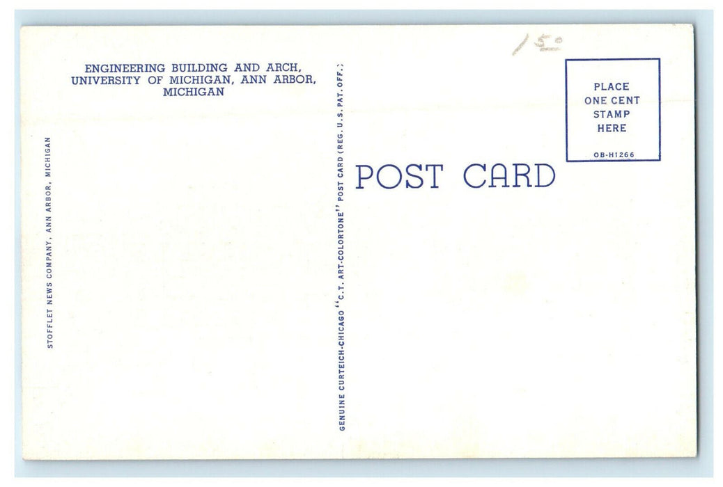 c1940s Engineering & Arch Building, University of Michigan, Michigan MI Postcard