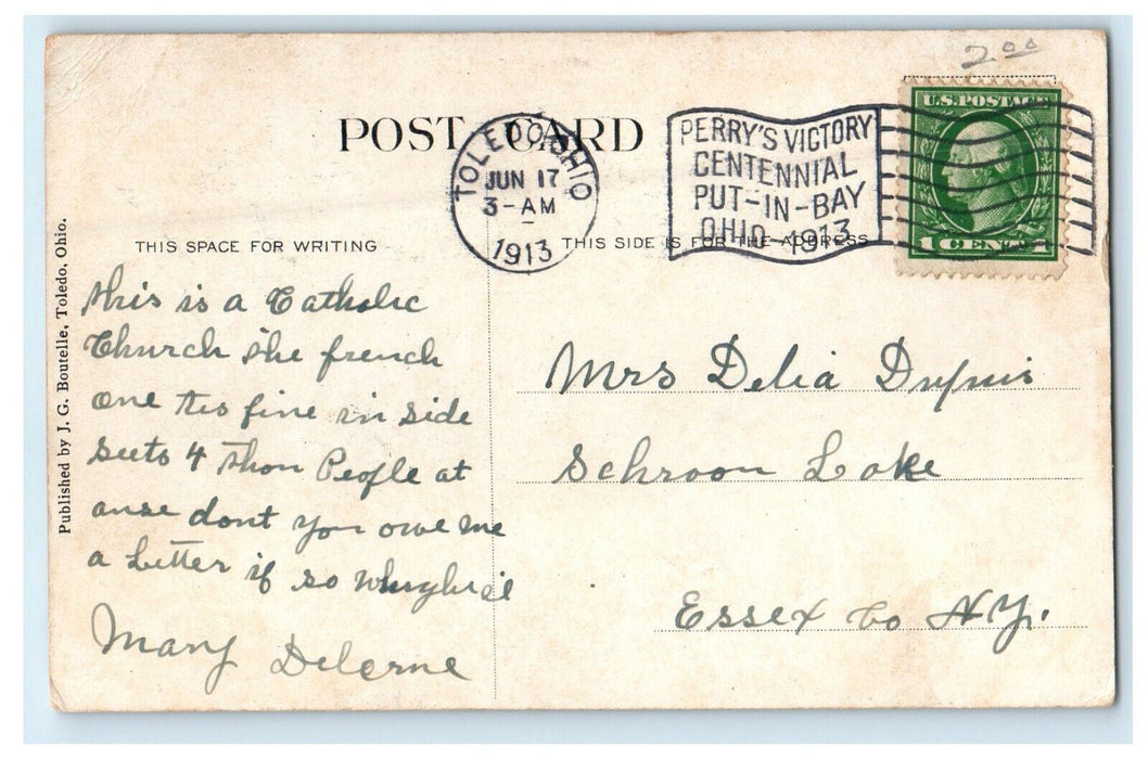 1913 St. Francis De Sales Cathedral, Toledo Ohio Posted Cancel Postcard