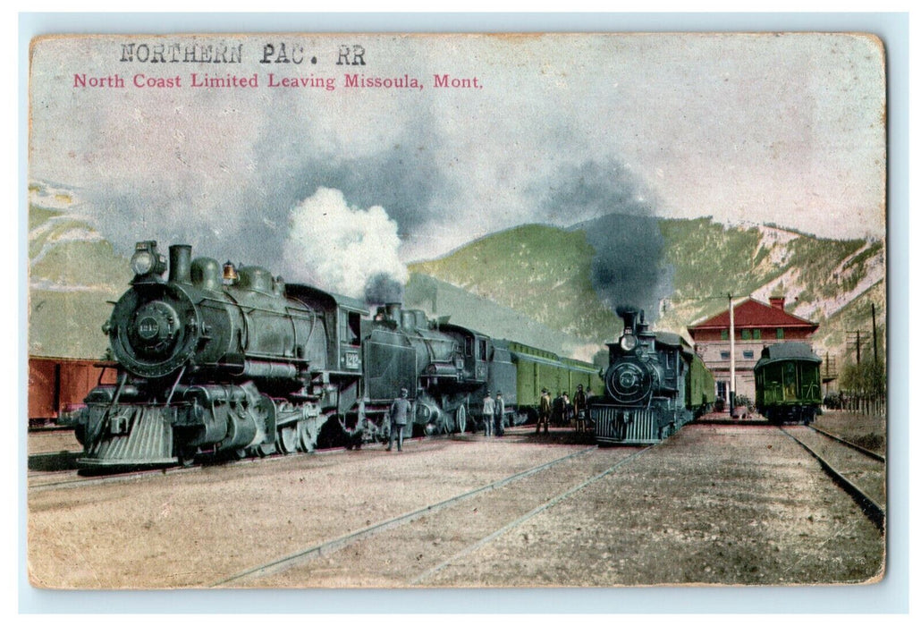 c1910 Northern Coast Limited Leaving Missoula Montana MT Antique Postcard