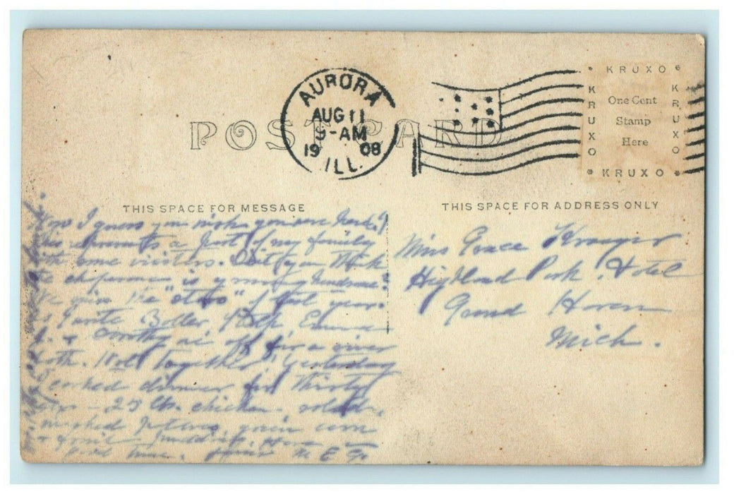 1908 Family in Aurora Illinois IL on Porch RPPC Photo Antique Postcard