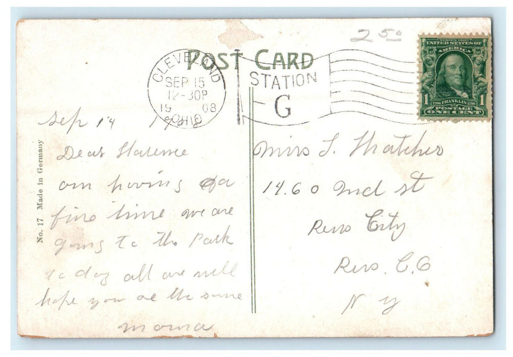 1908 Adelbery College, Cleveland Ohio OH Antique Posted Cancel Postcard