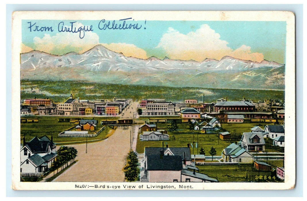 1964 Bird's Eye View Livingston Montana MT Posted Antique Postcard