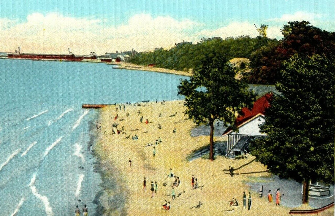 c1940's Bathing Beach And Pavilion Township Park Conneaut Ohio OH Postcard