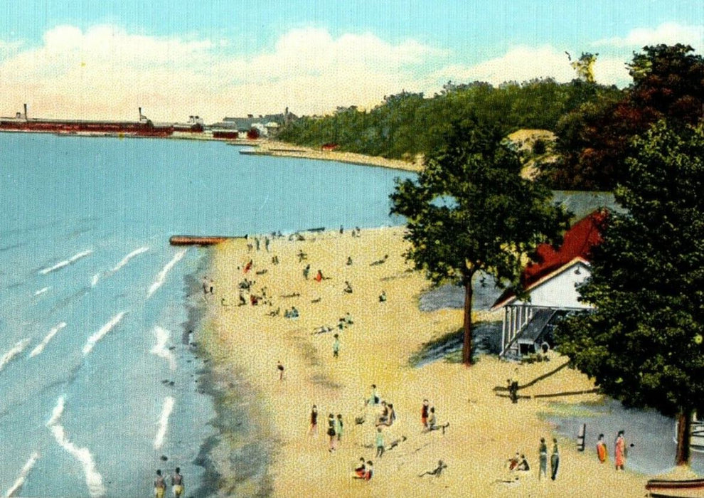 c1940's Bathing Beach And Pavilion Township Park Conneaut Ohio OH Postcard