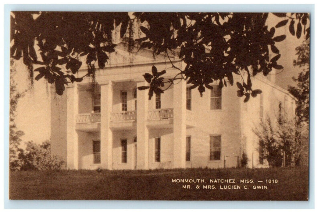 c1940's Natchez Mississippi MS, Monmouth Mr. & Mrs. Lucien C. Gwin Postcard