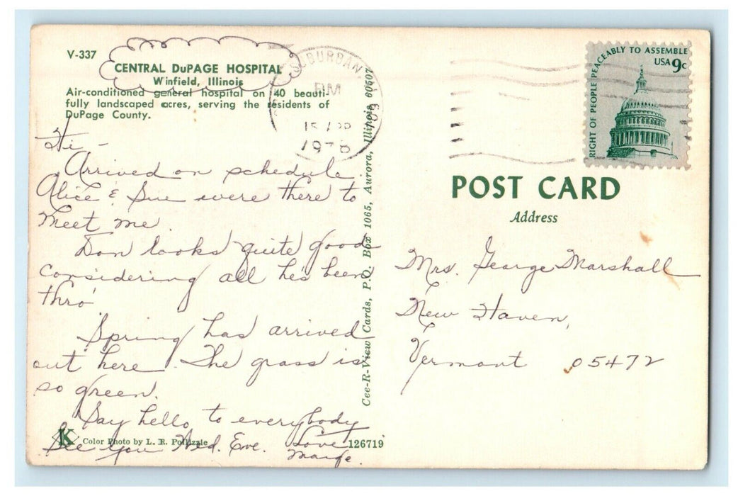 1978 Central DuPage Hospital Winfield Illinois IL Posted Vintage Postcard