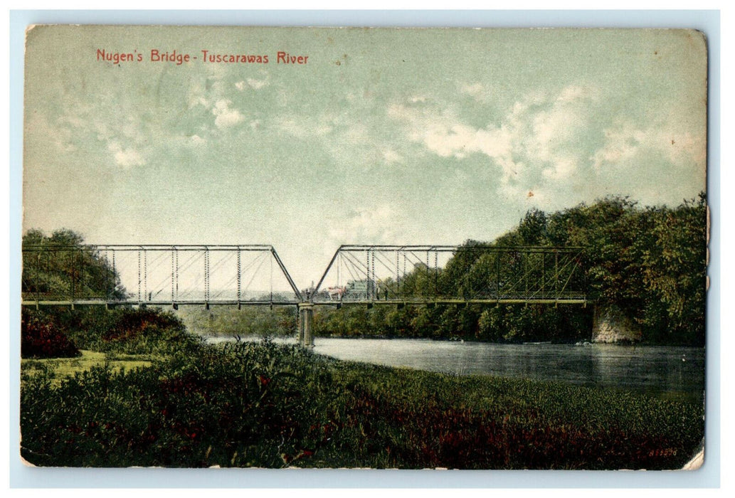 c1908s Newcomerstown OH Nugens Bridge-Tuscarawas River Fulton Ohio OH Postcard