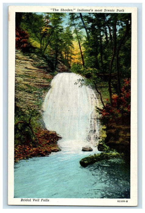 c1930s Indiana's Most Scenic Park "The Shades" Bridal Veil Falls IN Postcard