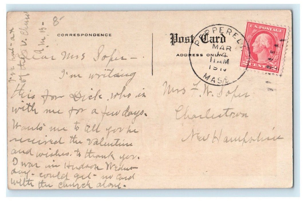 c1911 Baptist and Unitarian Church, Hudson, Massachusetts MA Postcard