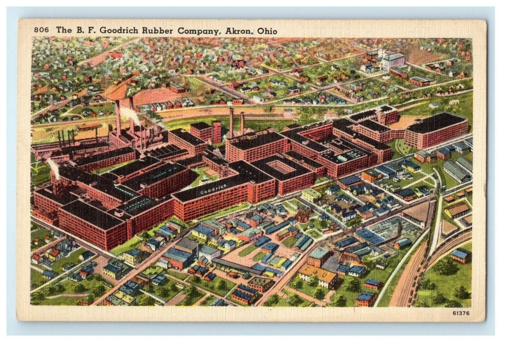 Aerial View Of The B.F Goodrich Rubber Company Akron Ohio OH Vintage Postcard