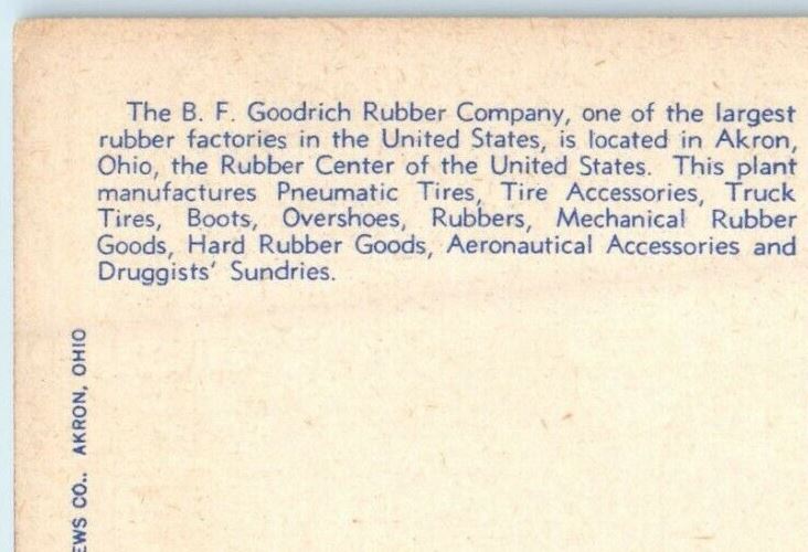 Aerial View Of The B.F Goodrich Rubber Company Akron Ohio OH Vintage Postcard