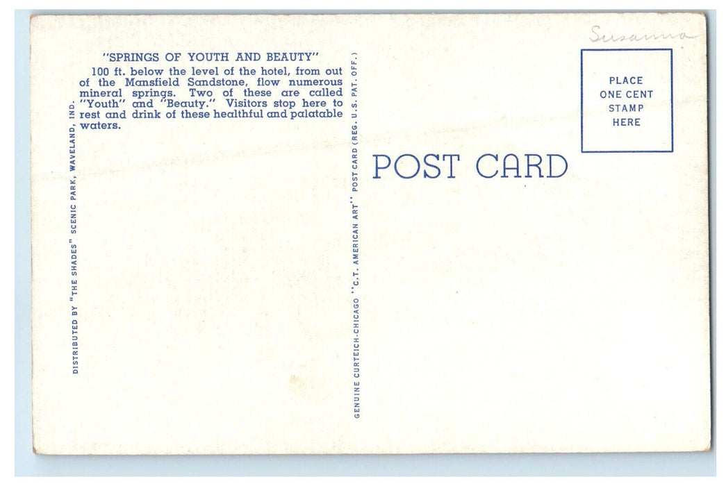 c1920s Springs of Youth and Beauty The Shades Scenic Park Indiana IN Postcard