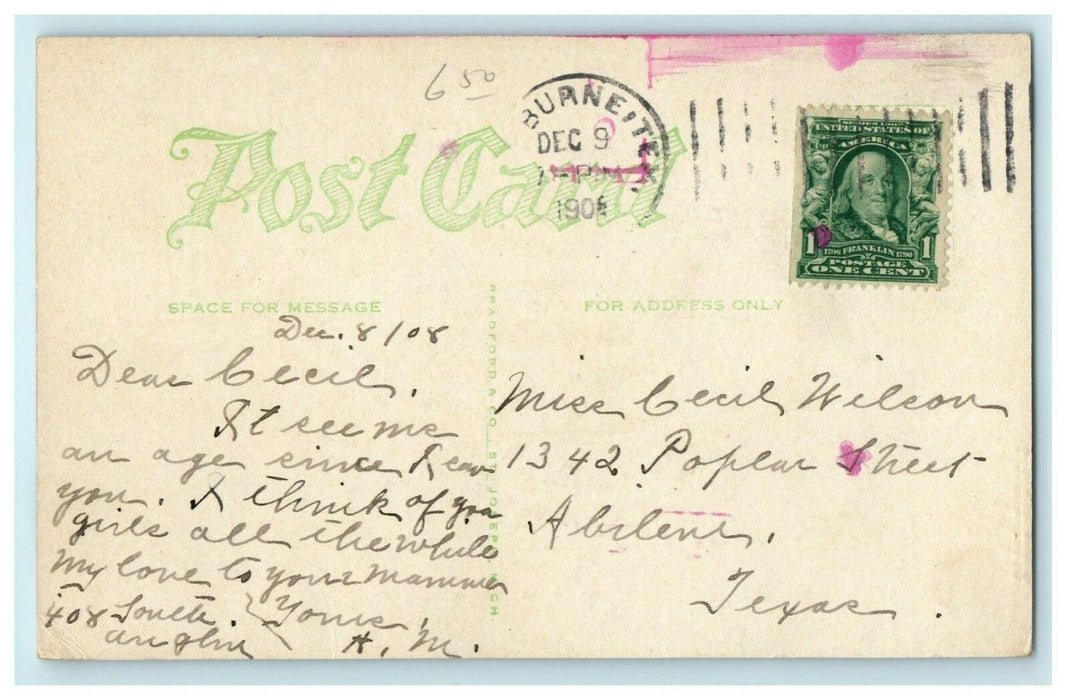 1908 Railroad YMCA Cleburne Texas TX Posted Antique Postcard