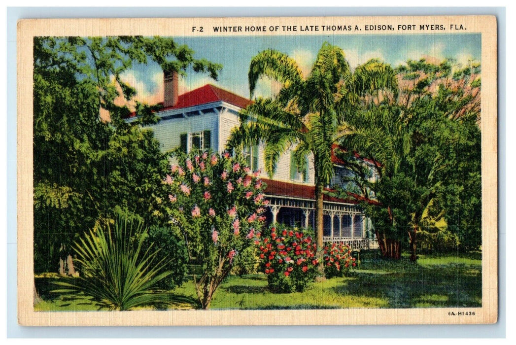 c1940's Winter Home Of The Late Thomas A. Edison Fort Myers Florida FL Postcard