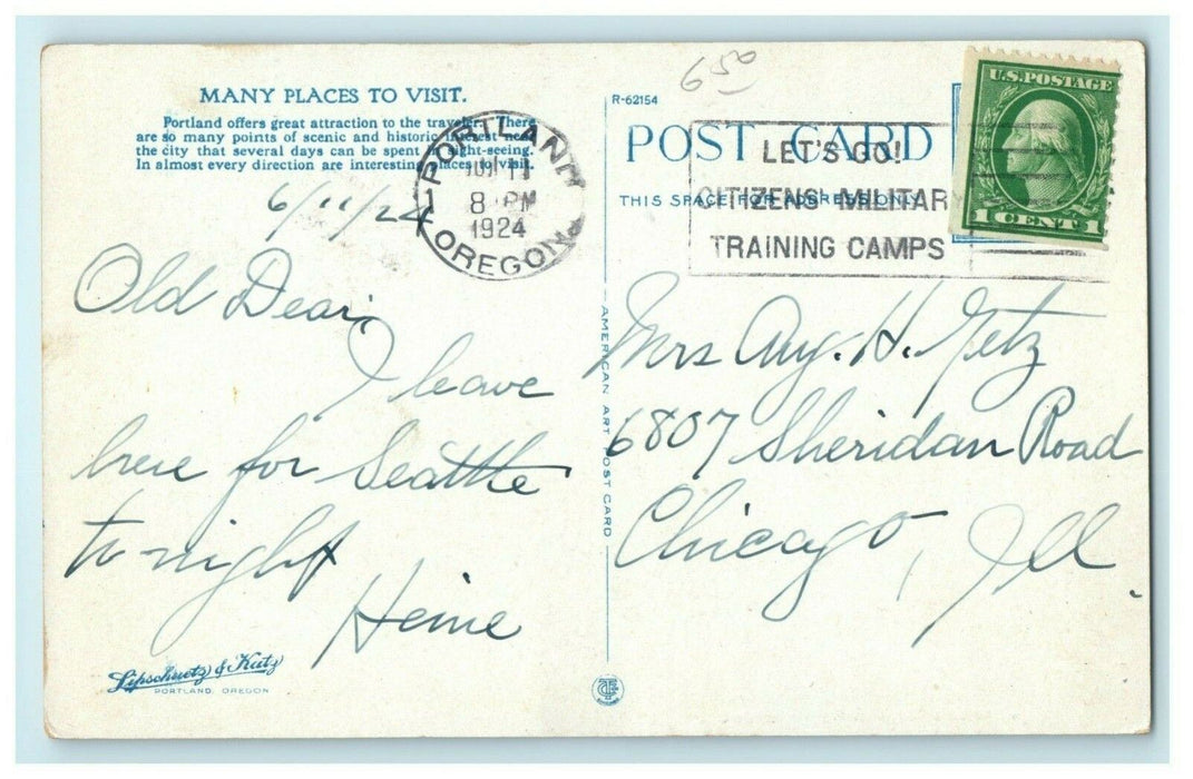 1924 Union Depot Portland Oregon OR Posted Station Antique Postcard