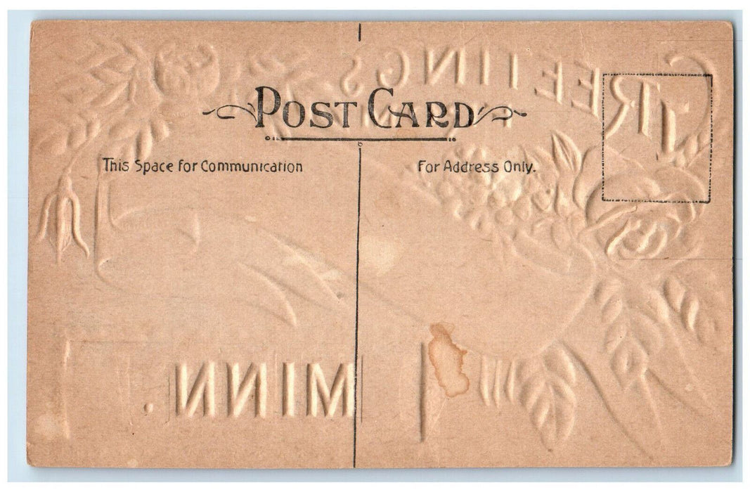 Greetings From Pequot Minnesota MN Embossed Airbrushed Antique Unposted Postcard