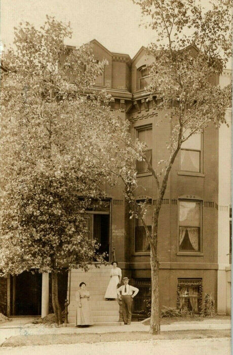 1910 Chicago Illinois IL Family in Front of Brownstone House RPPC Photo Postcard