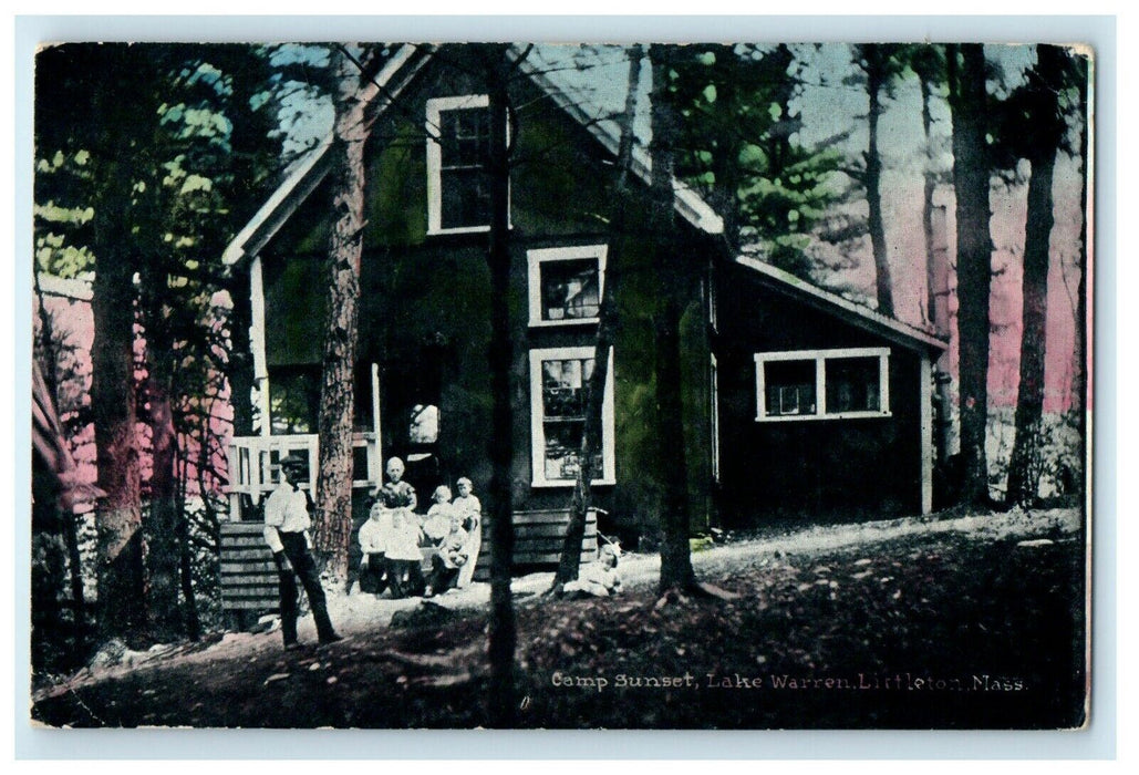 c1910 Camp Sunset Lake Warren Family Scene Littleton Massachusetts MA Postcard