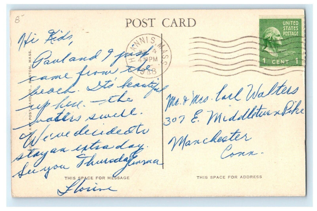c1948 Mayflower Hotel, Hyannis, Cafe Cod Massachusetts MA Vintage  Postcard