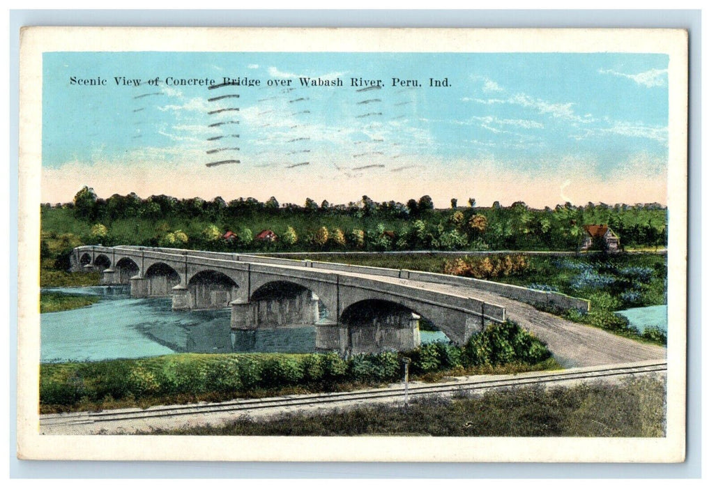 1937 Scenic View Of Concrete Bridge Wabash River Peru Indiana IN Postcard