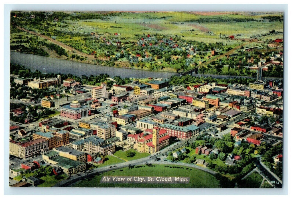 c1940's Air View Of City St. Cloud Minnesota MN Unposted Vintage Postcard